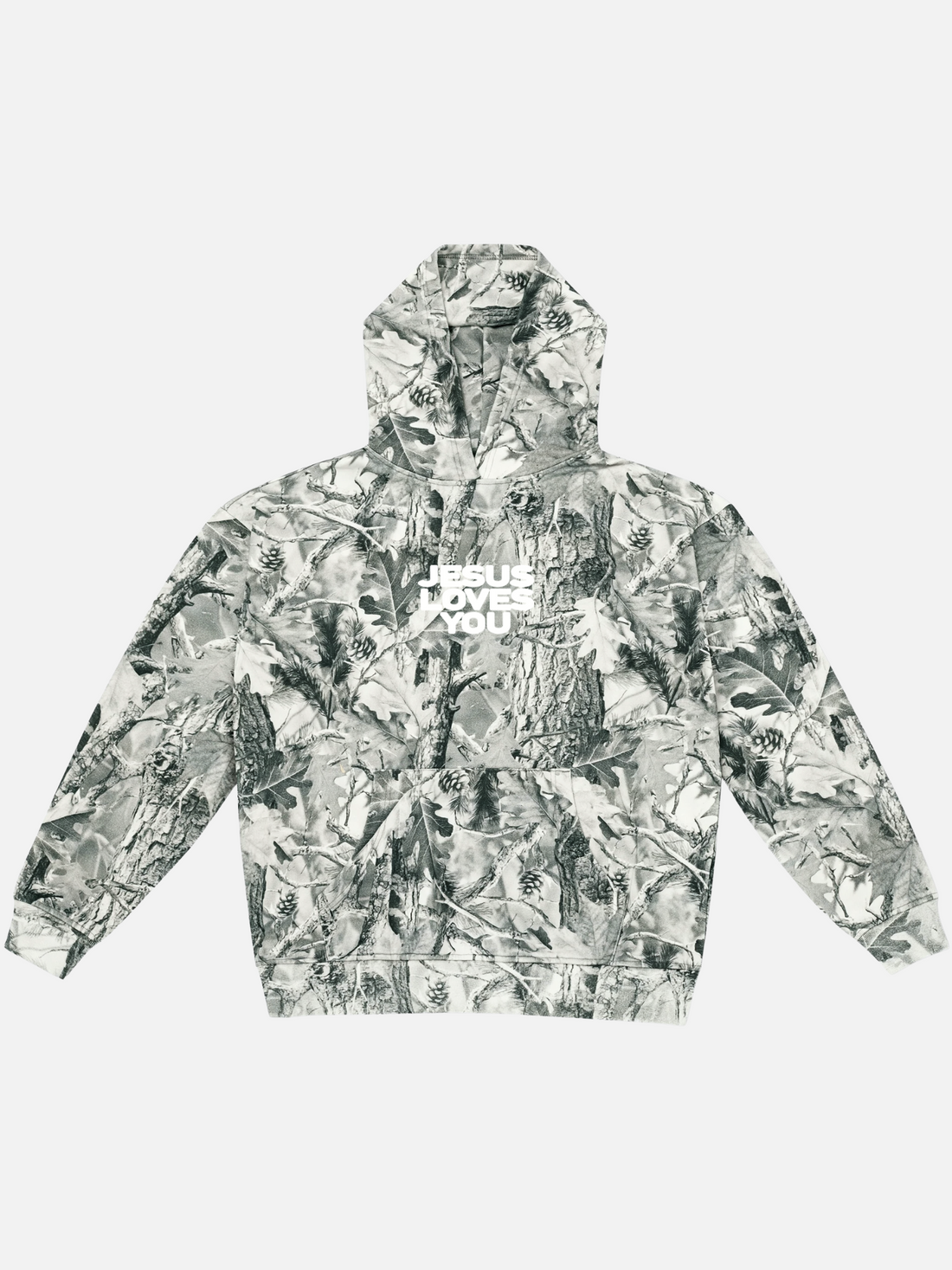 JESUS LOVES YOU HOODIE GREY CAMO